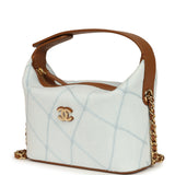 Chanel Mini CC Hobo Pouch with Chain Light Blue Denim and Brown Calfskin Gold Hardware - Thumbnail View 5