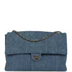 Chanel Maxi "Souplissimo" Large Flap Bag Blue Denim Gold Hardware