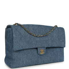 Chanel Maxi "Souplissimo" Large Flap Bag Blue Denim Gold Hardware