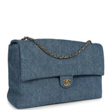 Chanel Maxi "Souplissimo" Large Flap Bag Blue Denim Gold Hardware - Thumbnail View 2