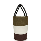Chanel Maxi Coco Beach Small Shopping Bag Khaki, White, Brown Raffia and Calfskin - Thumbnail View 3
