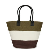 Chanel Maxi Coco Beach Small Shopping Bag Khaki, White, Brown Raffia and Calfskin - Thumbnail View 4