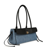 Chanel Small "Urban Essential" East West Shopping Tote Black Calfskin and Blue Denim Gold Hardware - Thumbnail View 2
