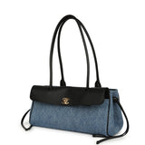 Chanel Small "Urban Essential" East West Shopping Tote Black Calfskin and Blue Denim Gold Hardware - Thumbnail View 5