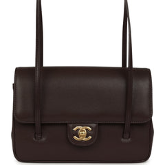 Chanel Small Preppy Coco Flap Bag Dark Brown Shiny Caviar Brushed Gold Hardware