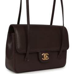 Chanel Small Preppy Coco Flap Bag Dark Brown Shiny Caviar Brushed Gold Hardware