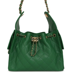 Chanel Small 25 Hobo Bag Green Caviar Gold Hardware