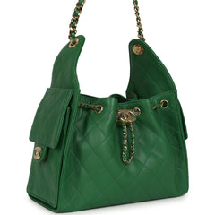 Chanel Small 25 Hobo Bag Green Caviar Gold Hardware