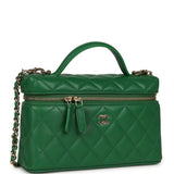 Chanel Top Handle Long Vanity Case with Chain Green Lambskin Light Gold Hardware - Thumbnail View 2