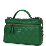 Chanel Top Handle Long Vanity Case with Chain Green Lambskin Light Gold Hardware - Thumbnail View 5