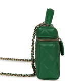 Chanel Top Handle Long Vanity Case with Chain Green Lambskin Light Gold Hardware - Thumbnail View 3