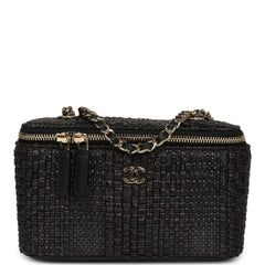 Chanel Small Vanity Case Black Raffia Light Gold Hardware