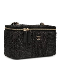 Chanel Small Vanity Case Black Raffia Light Gold Hardware
