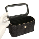Chanel Small Vanity Case Black Raffia Light Gold Hardware - Thumbnail View 8