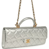 Chanel Long Top Handle Clutch with Chain Metallic Silver Caviar Gold Hardware - Thumbnail View 2