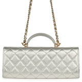 Chanel Long Top Handle Clutch with Chain Metallic Silver Caviar Gold Hardware - Thumbnail View 5