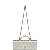Chanel Long Top Handle Clutch with Chain Metallic Silver Caviar Gold Hardware - Thumbnail View 7