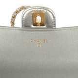 Chanel Long Top Handle Clutch with Chain Metallic Silver Caviar Gold Hardware - Thumbnail View 9