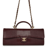 Chanel Long Top Handle Clutch with Chain Dark Burgundy Lizard Embossed Calfskin Gold Hardware - Thumbnail View 1