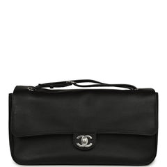Chanel Maxi "Souplissimo" Small Flap Bag Black Grained Calfskin Silver Hardware