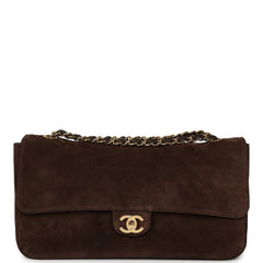 Chanel Maxi "Souplissimo" Small Flap Bag Dark Brown Suede Gold Hardware