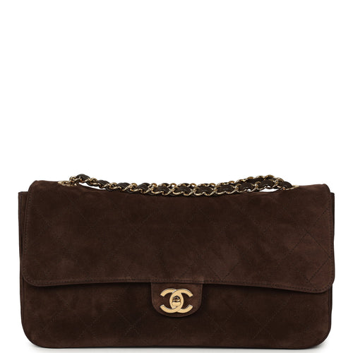 Chanel Maxi "Souplissimo" Small Flap Bag Dark Brown Suede Gold Hardware
