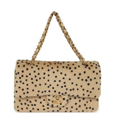 Chanel "Cheetah Print" Medium Flap Bag Light Beige Calf Hair and Black Lambskin Gold Hardware - Thumbnail View 7