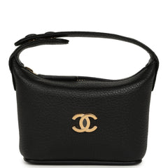 Chanel Micro Top Handle Round Hobo Pouch Black Grained Calfskin Gold Hardware