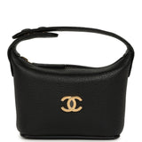 Chanel Micro Top Handle Round Hobo Pouch Black Grained Calfskin Gold Hardware - Thumbnail View 1