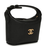 Chanel Micro Top Handle Round Hobo Pouch Black Grained Calfskin Gold Hardware - Thumbnail View 2