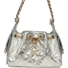 Chanel Mini 25 Hobo Bag Metallic Silver Caviar Gold Hardware
