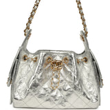 Chanel Mini 25 Hobo Bag Metallic Silver Caviar Gold Hardware - Thumbnail View 1