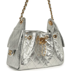 Chanel Mini 25 Hobo Bag Metallic Silver Caviar Gold Hardware