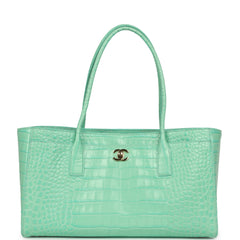 Chanel Small Cerf Shopping Bag Teal Croc Embossed Calfskin Gold Hardware