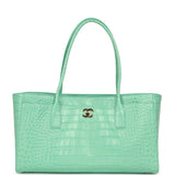 Chanel Small Cerf Shopping Bag Teal Croc Embossed Calfskin Gold Hardware - Thumbnail View 1