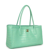 Chanel Small Cerf Shopping Bag Teal Croc Embossed Calfskin Gold Hardware - Thumbnail View 2