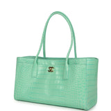 Chanel Small Cerf Shopping Bag Teal Croc Embossed Calfskin Gold Hardware - Thumbnail View 5