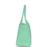 Chanel Small Cerf Shopping Bag Teal Croc Embossed Calfskin Gold Hardware - Thumbnail View 3