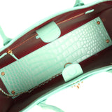 Chanel Small Cerf Shopping Bag Teal Croc Embossed Calfskin Gold Hardware - Thumbnail View 7