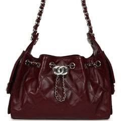 Chanel Mini 25 Hobo Bag Dark Burgundy Shiny Crumpled Calfskin Silver Hardware