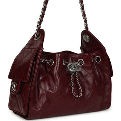 Chanel Mini 25 Hobo Bag Dark Burgundy Shiny Crumpled Calfskin Silver Hardware
