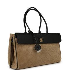 Chanel Medium "Urban Essential" East West Shopping Tote Black Grained Calfskin and Beige Suede Gold Hardware