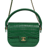 Chanel Mini Top Handle "Turn Around" Flap Bag Green Croc Embossed Calfskin Gold Hardware - Thumbnail View 1