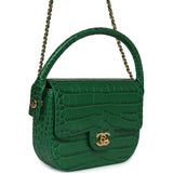 Chanel Mini Top Handle "Turn Around" Flap Bag Green Croc Embossed Calfskin Gold Hardware - Thumbnail View 2