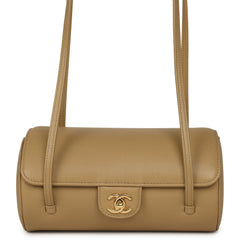 Chanel Preppy Coco Bowling Bag Dark Beige Shiny Caviar Brushed Gold Hardware