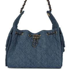 Chanel Small 25 Hobo Bag Blue Washed Denim Light Gold Hardware