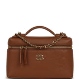 Chanel "Supple" Top Handle Long Vanity Case with Chain Camel Grained Calfskin Gold Hardware - Thumbnail View 1