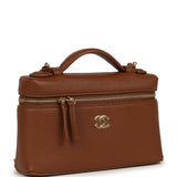 Chanel "Supple" Top Handle Long Vanity Case with Chain Camel Grained Calfskin Gold Hardware - Thumbnail View 2