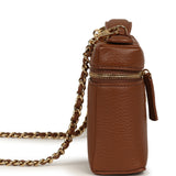 Chanel "Supple" Top Handle Long Vanity Case with Chain Camel Grained Calfskin Gold Hardware - Thumbnail View 3