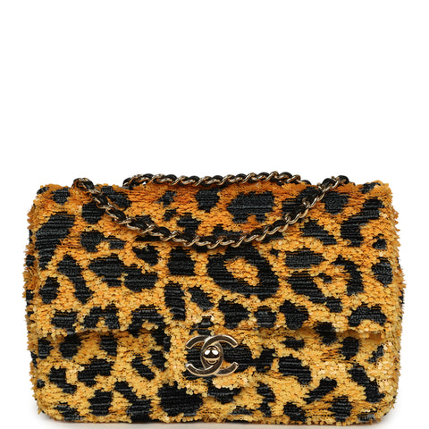 Chanel Mini Cheetah Print Flap Bag Orange, Black Sequin Gold Hardware